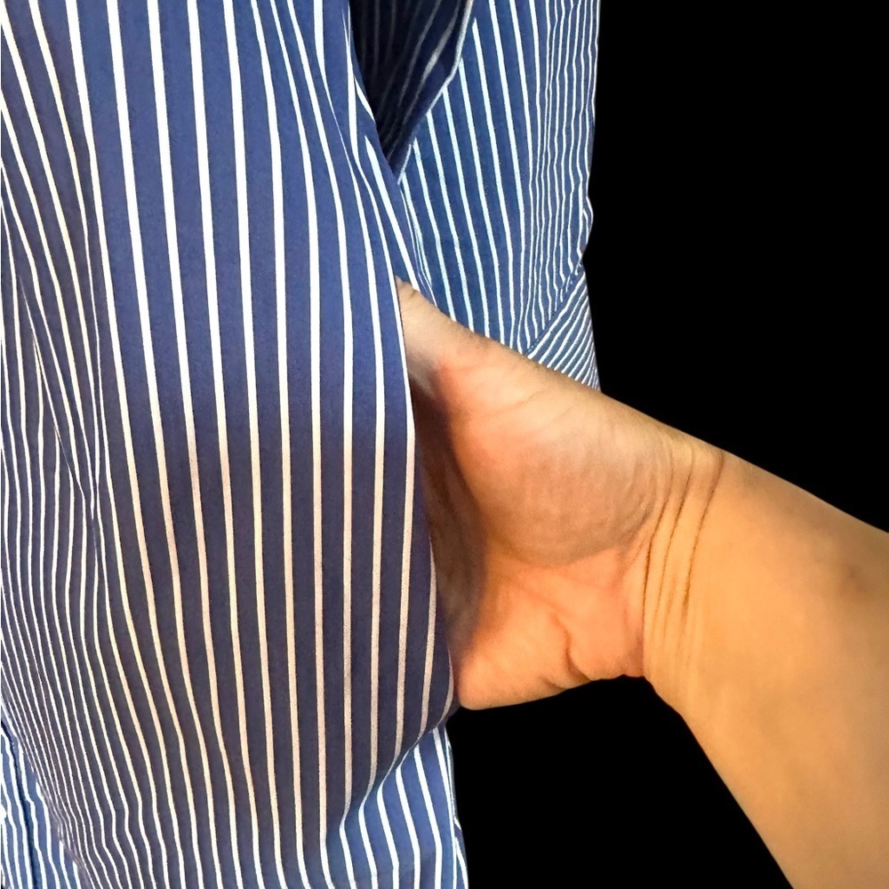 Universal Standard Shirt Dress Poplin Stretch Blue Stripe Button Up 4XS - Picture 10 of 13